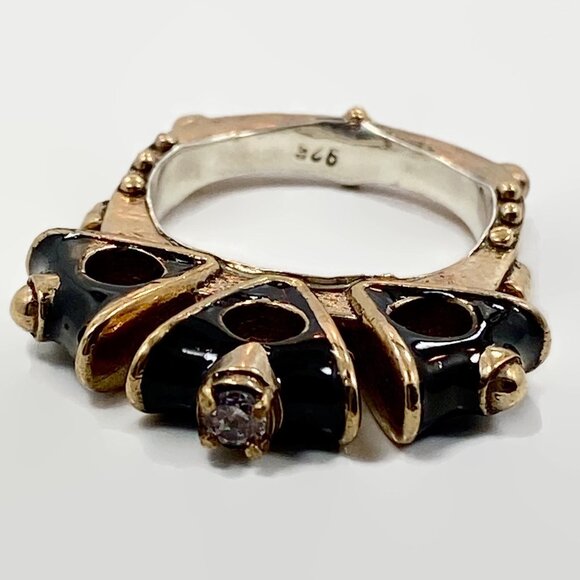 Funky Ring, Sterling Silver, Enamel, Steampunk, Machine Age, Modern,Gold Vermeil - Picture 1 of 4